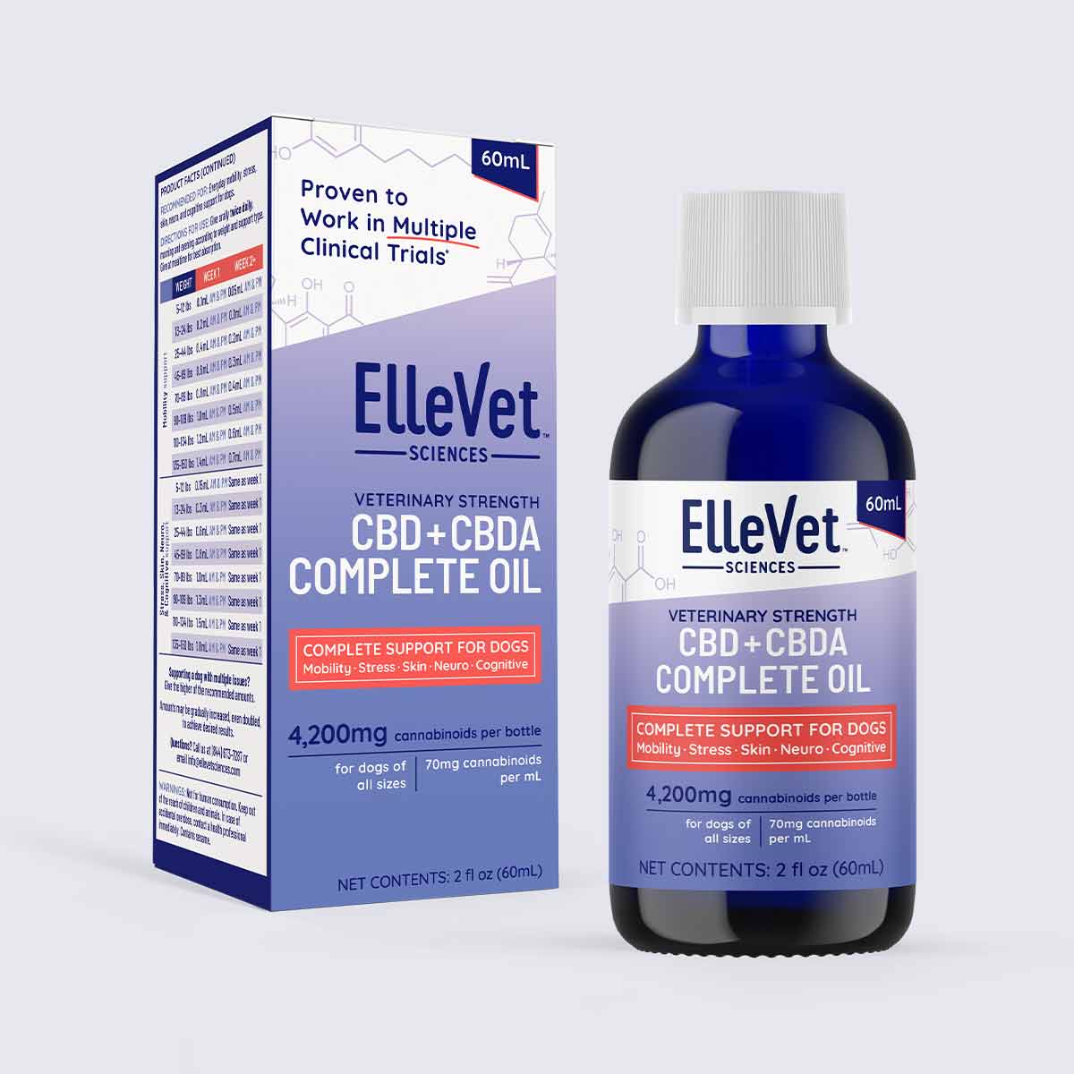 ElleVet Hemp CBD + CBDA Oil For Dogs - 60mL With Syringe